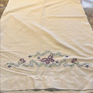 Embroidered White Pillowcase with Purple Butterflies & blue flowers